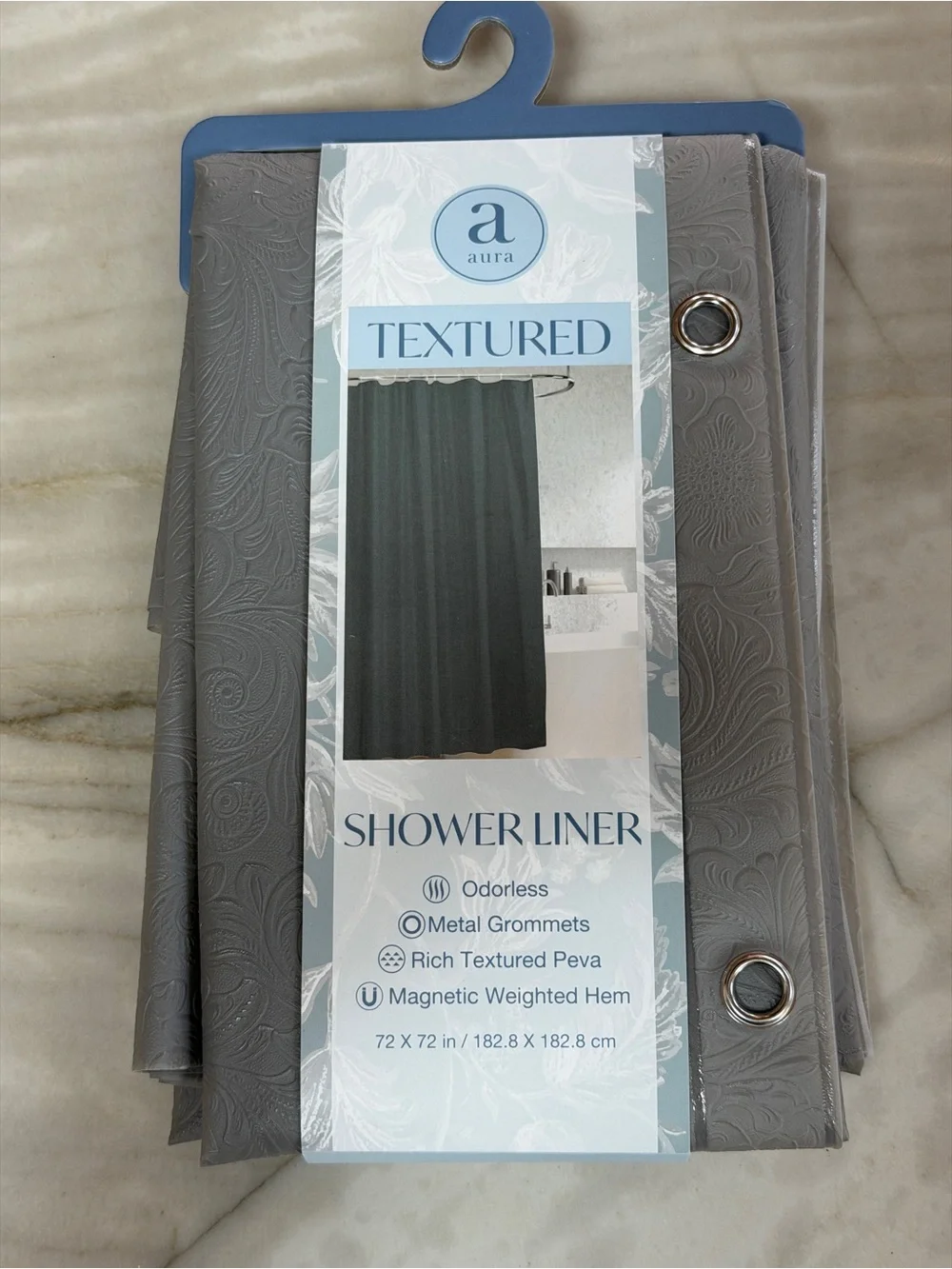 Aura Gray Textured Shower Liner with Metal Grommets